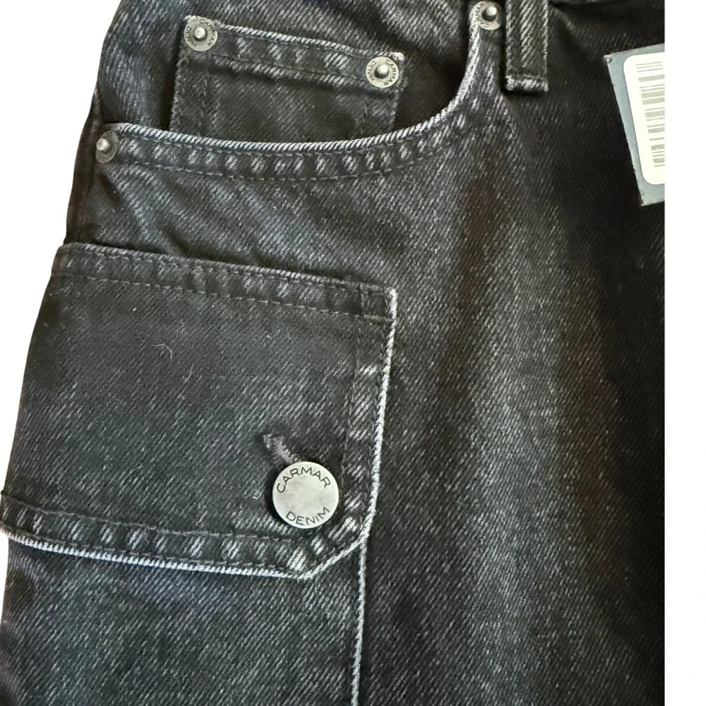 NWT Carmar Denim Colin Black Cargo Mini Skirt Raw Hem Non-Stretch Size 25